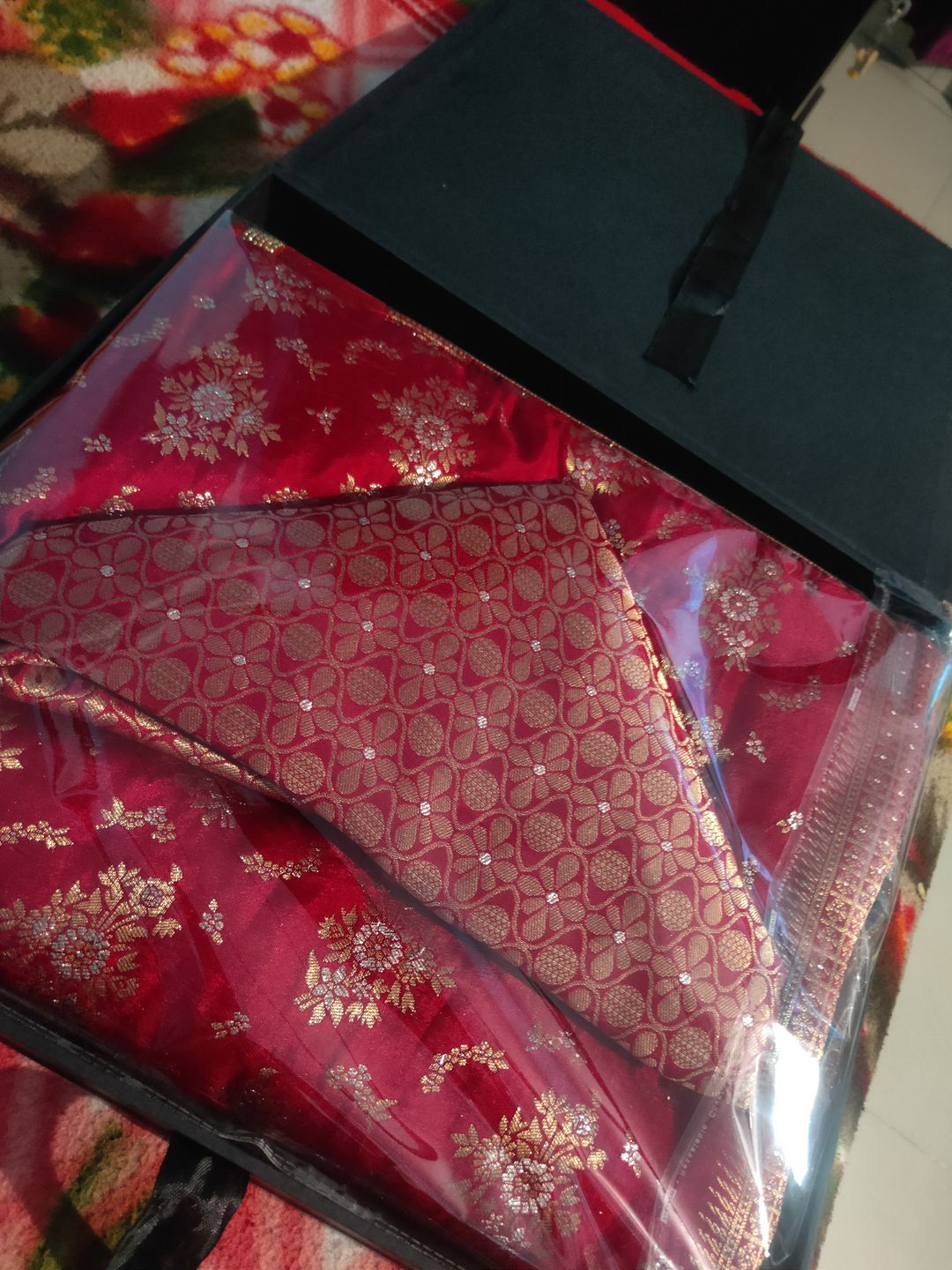 Customer photo review of Scarlet Red Banarasi Uppada Silk Saree