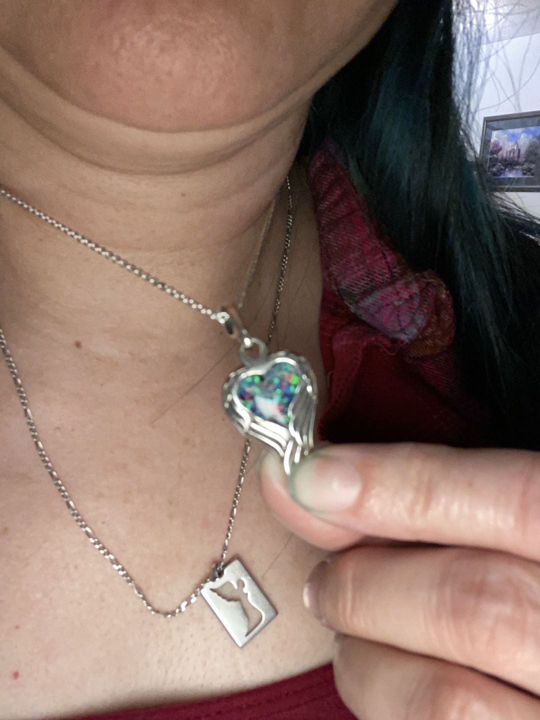 Customer photo review of Petite Angel Wing Pendant - Engravable