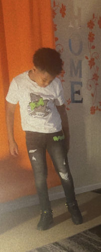 Customer photo review of Kids Money Hungry Chenille Crew Neck and RAW Drip Lime Green Chenille Denim Jeans Set - White Tees / Black Jeans