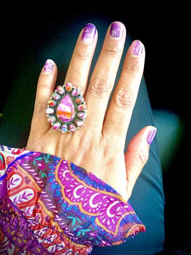 Customer photo review of Handmade Sterling Silver & Pink Dream Mohave Cluster Adjustable Ring