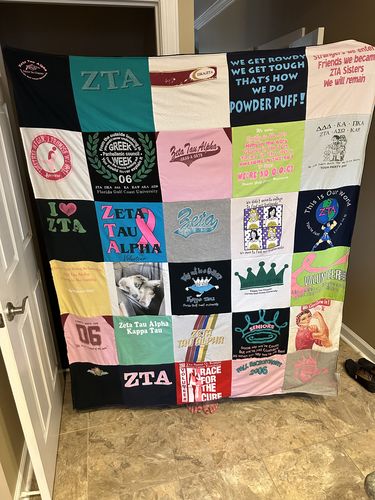 T-shirt quilt with sorority life, community service themes by Nicole from VA