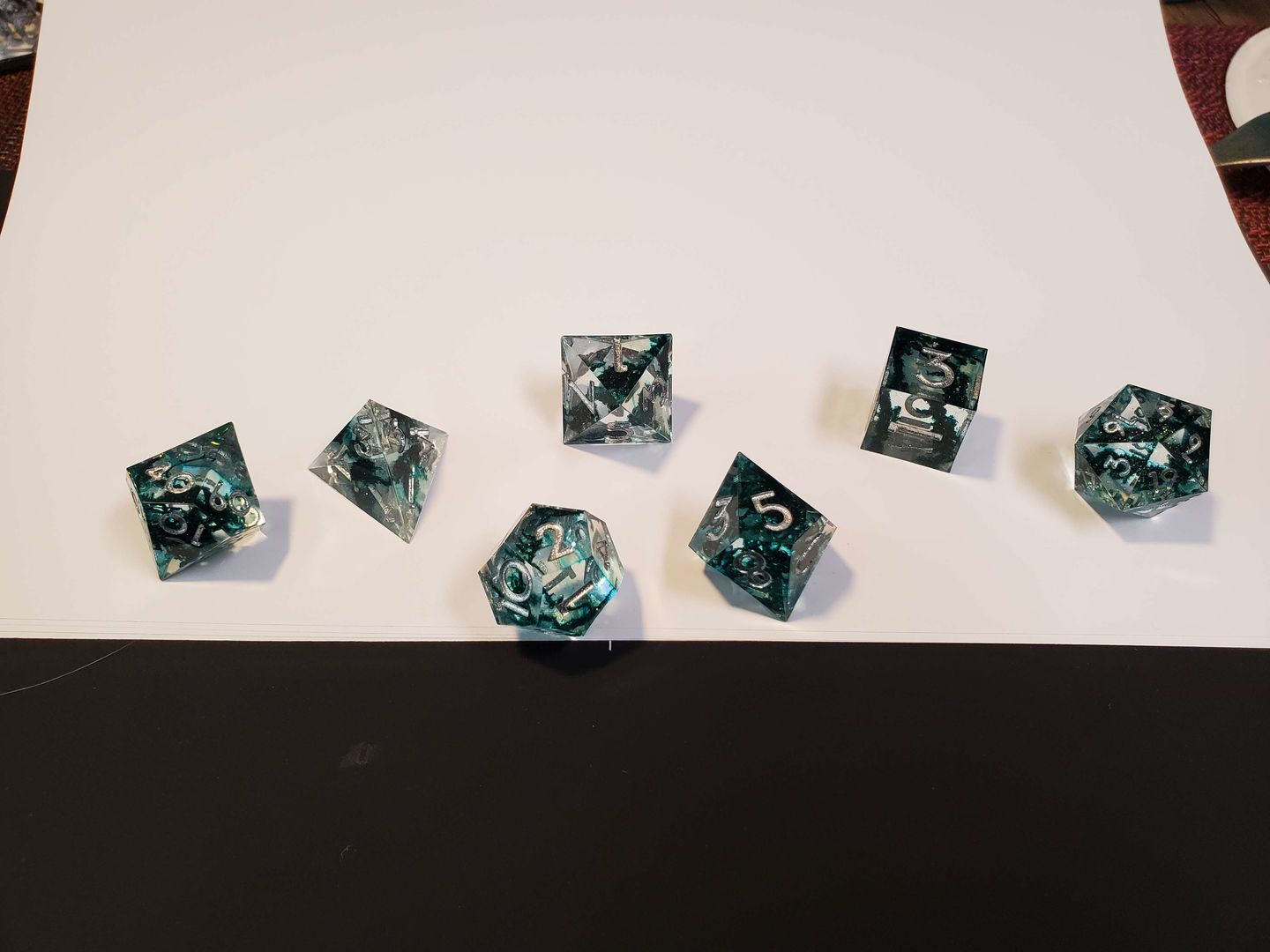 Customer photo review of Dark Tide 7pc Polyhedral DND RPG Sharp-Edged Resin Dice Set