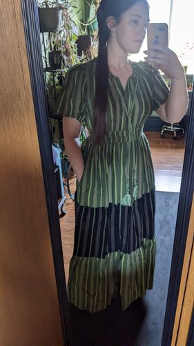 Customer photo review of Ellie Dress | Forest Stripe X Strike Stripe