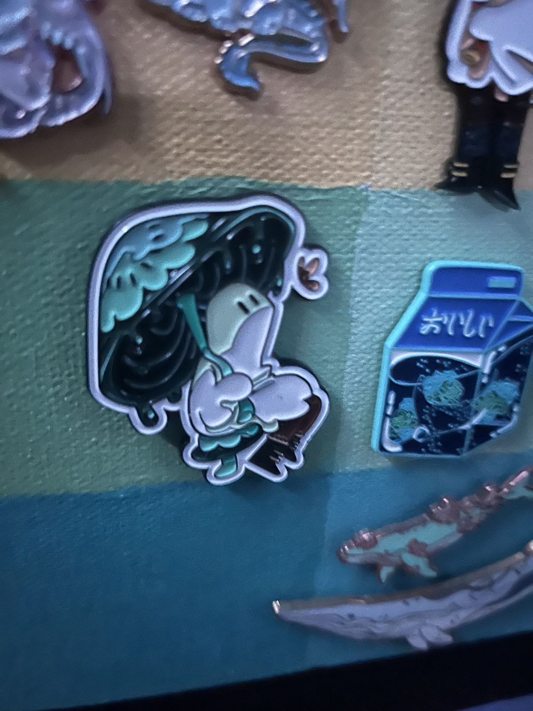 Customer photo review of Blue Mushroom Ghost Enamel Pin 2in