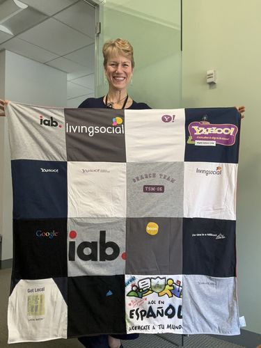 T-shirt quilt with internet advertising, social media themes by Alexandra from DC