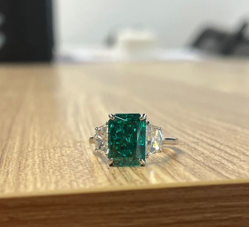 Customer photo review of S925 Paraiba Tourmaline 5 Ct Radiant Cut Three Stone Engagement Ring