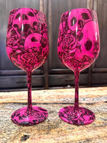 Customer photo review of Just Love Skulls Wine Glasses