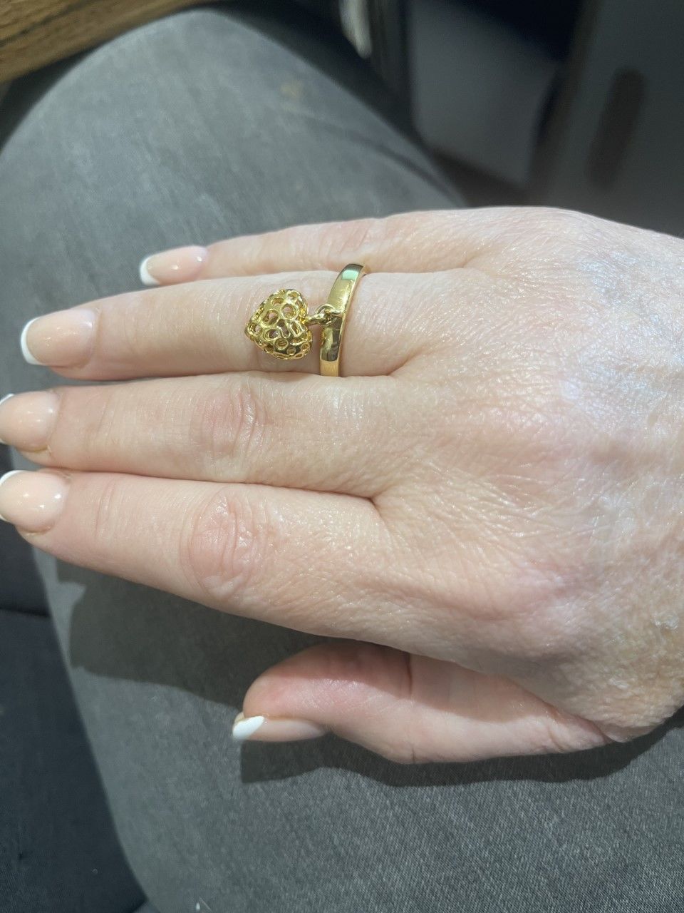 Customer photo review of Angel Heart Charm Ring with Tanzanite