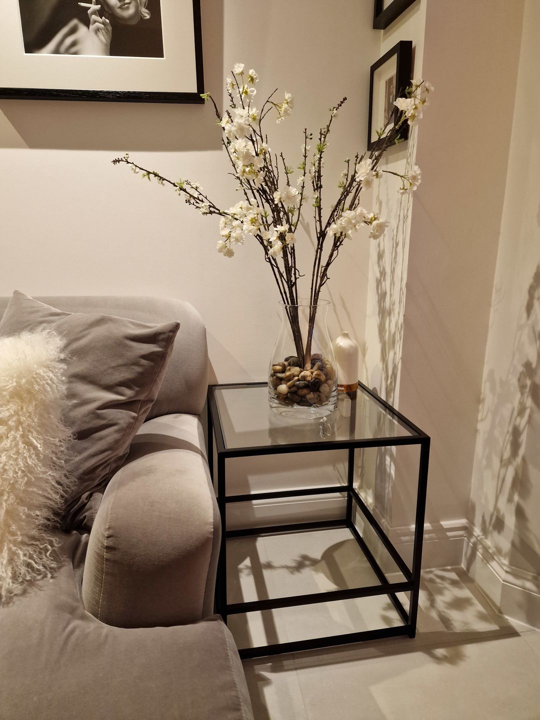 Customer photo review of Glass Metal Side End Table Matte Black Frame
