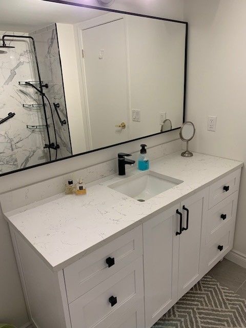 Customer photo review of Bridgeport 60" Satin White Bathroom Vanity