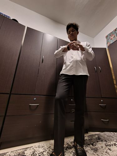 Customer photo review of Knit  Polo Tee - White Open Collar