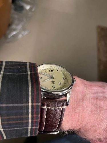 Customer photo review of B-17 Tribute - Polished Finish, Beige Dial, Stainless Steel, Brown Leather Band with Stitching
