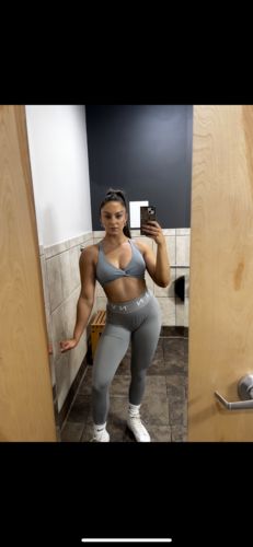 Customer photo review of Light Blue Twist Sports Bra