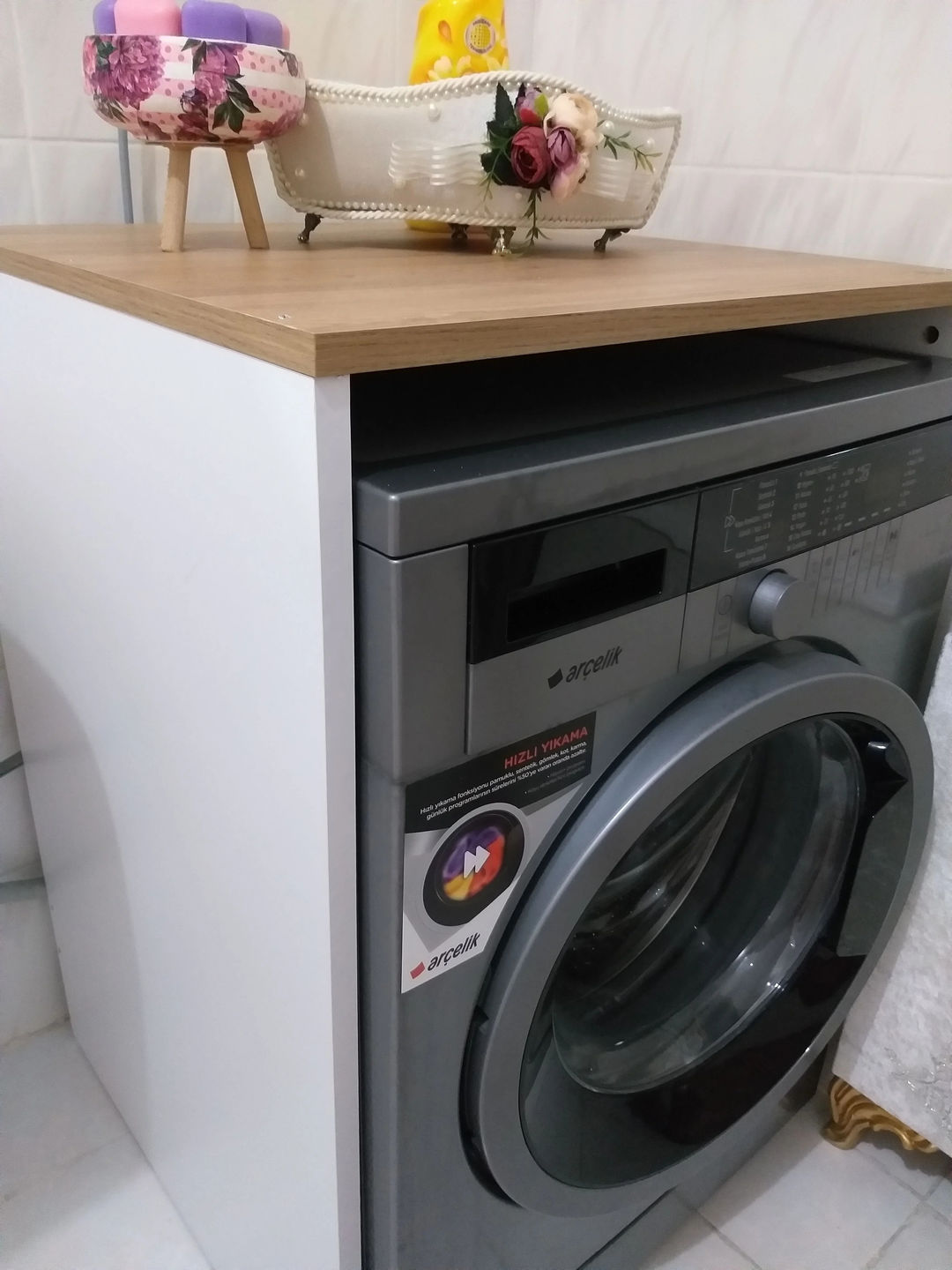 Customer photo review of Rani KD103 Çamaşır - Kurutma Makinesi Dolabı Kapaksız Beyaz - Sepet Ceviz