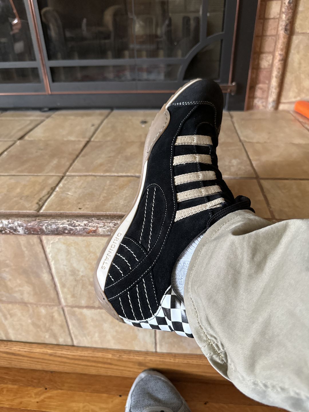 Customer photo review of Men's Racing Sneaker in Black & Gold Brushed/Sueded Napa