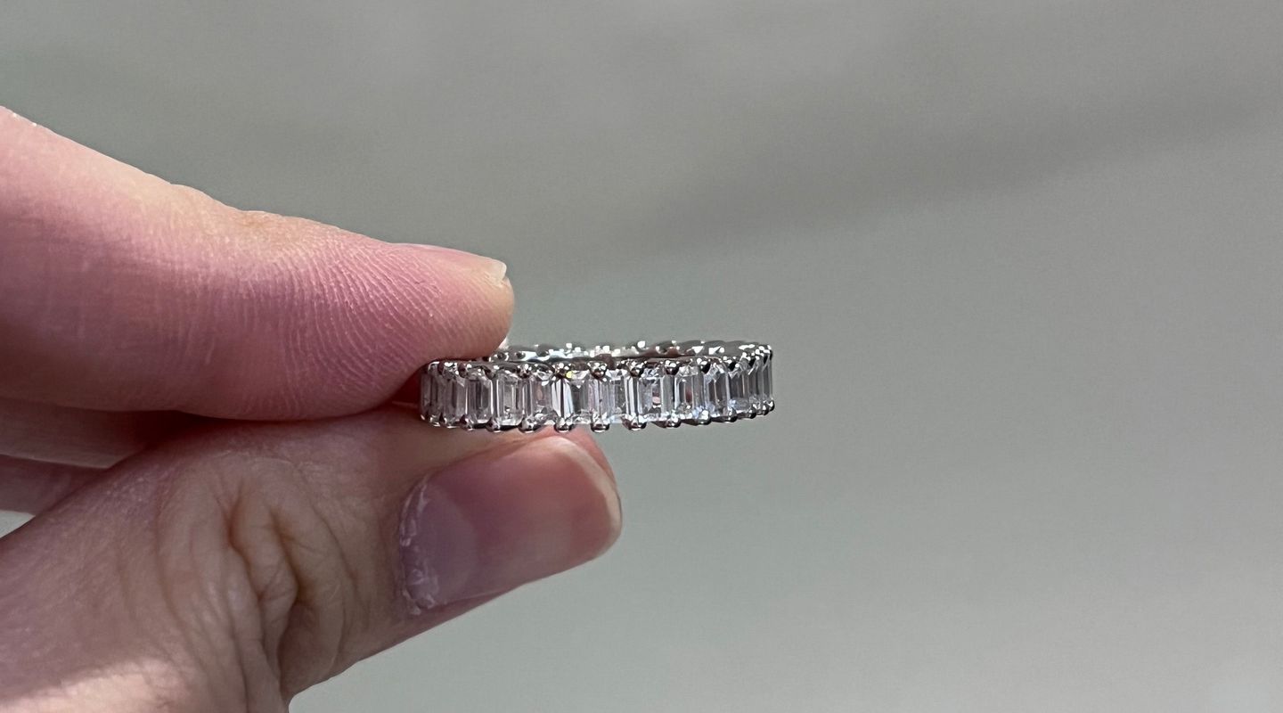 Customer photo review of Louily Classic Emerald Cut Women's Wedding Band for Gifts