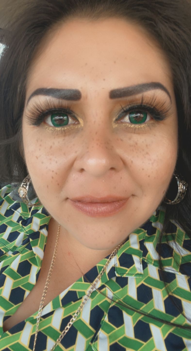Customer photo review of Love Words Green Colored Contact Lenses