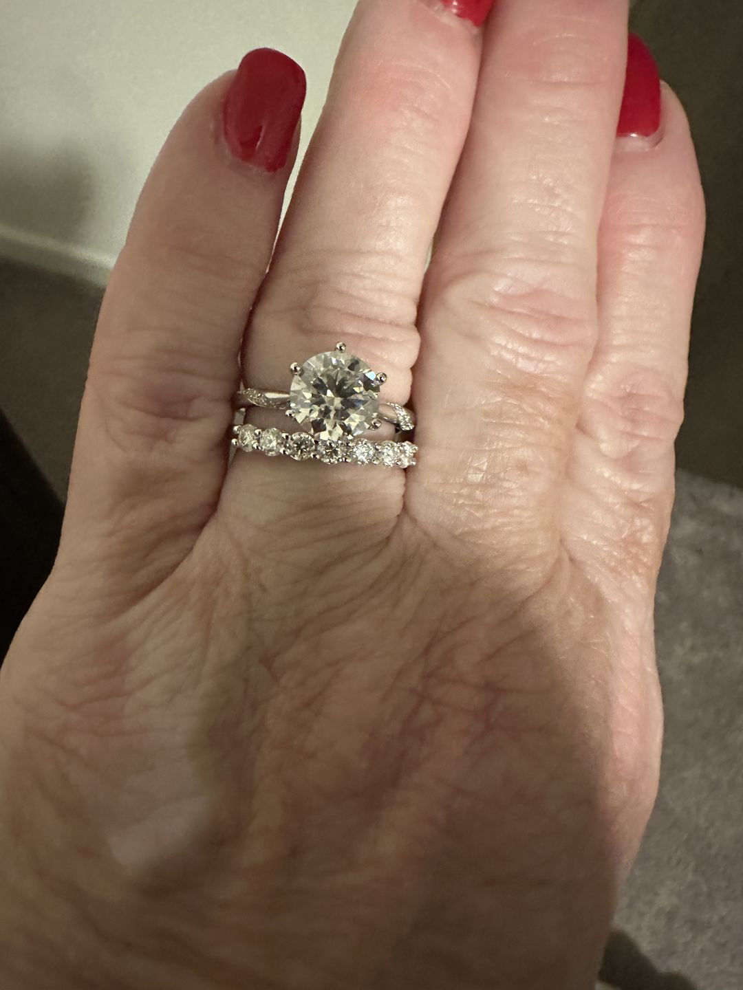 Customer photo review of Pave Moissanite Eternity Wedding Band Ring In Sterling Silver