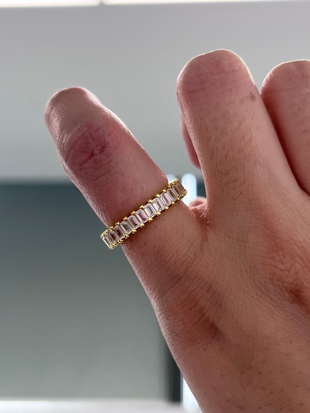 Customer photo review of Louily Classic Emerald Cut Women's Wedding Band for Gifts