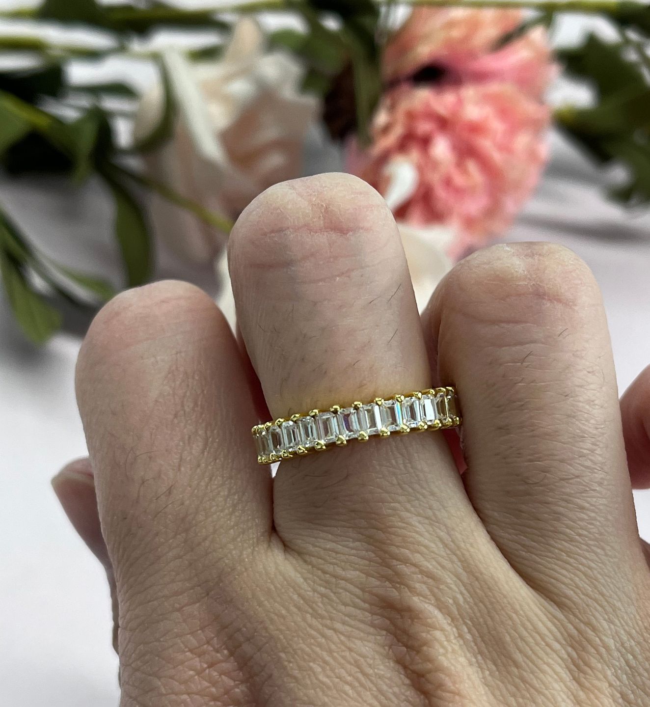 Customer photo review of Louily Classic Emerald Cut Women's Wedding Band for Gifts