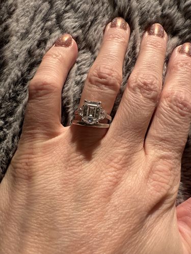 Customer photo review of 3-Stone 2.6ct Emerald Cut CZ Ring in Sterling Silver