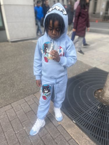 Customer photo review of Baby Devil Raw Drip Red Chenille Hoodie and Jogger Set