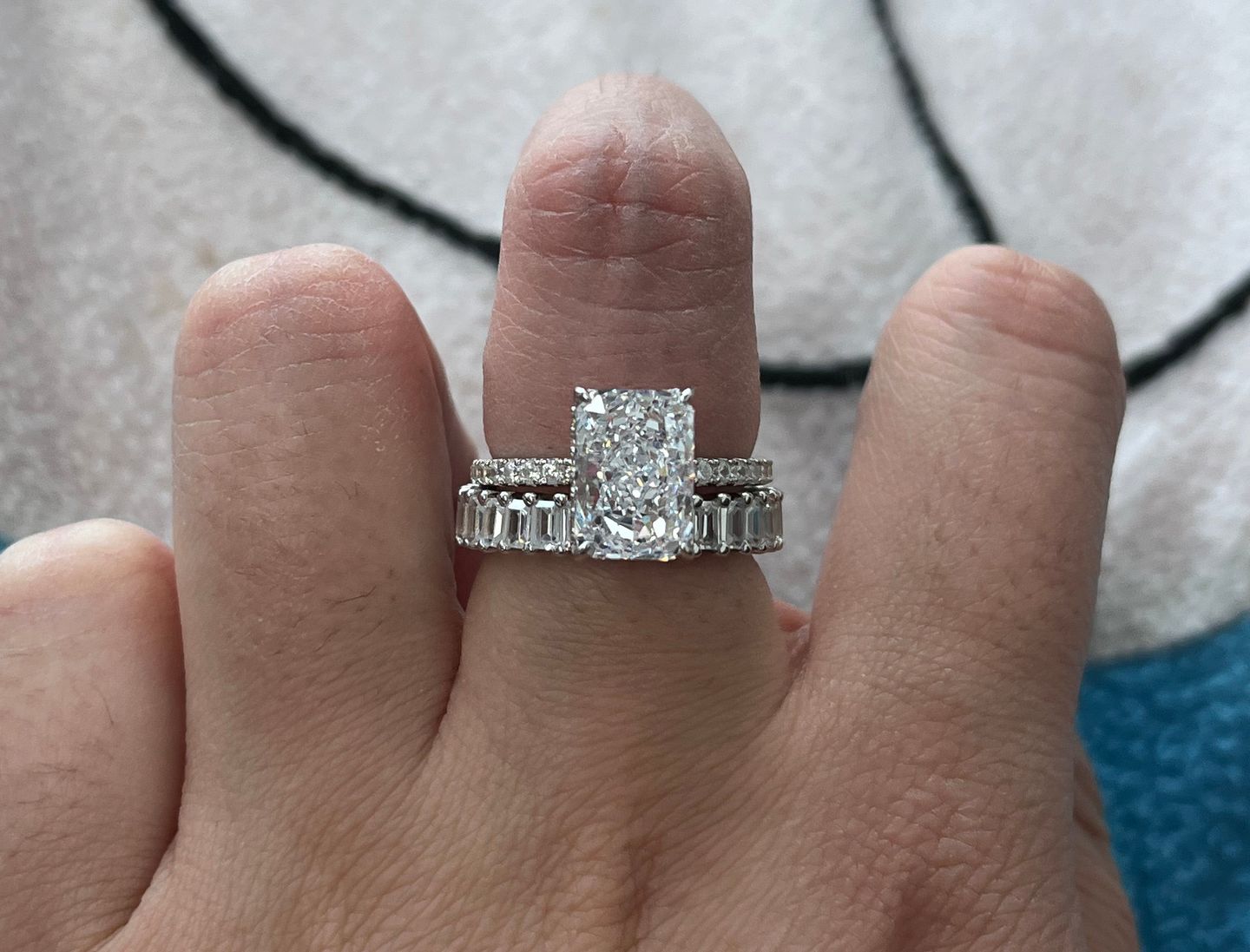 Customer photo review of Louily Classic Emerald Cut Women's Wedding Band for Gifts