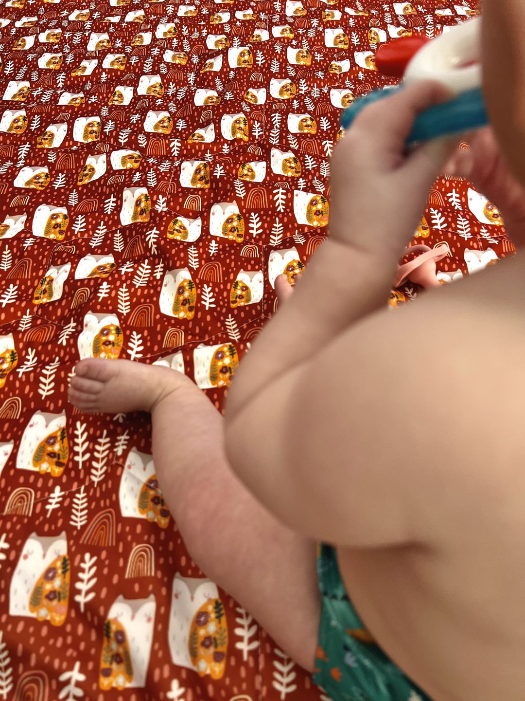 Customer photo review of Basics Patterned Machine Washable Reversible Indoor/Outdoor Quilted Water Resistant Play Mat Blanket