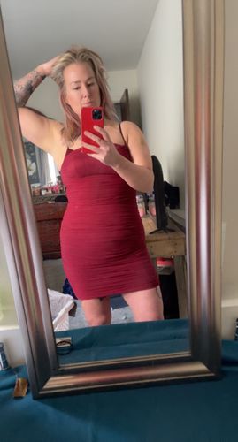 Customer photo review of Brittan Mid Length Dress (BURGUNDY)