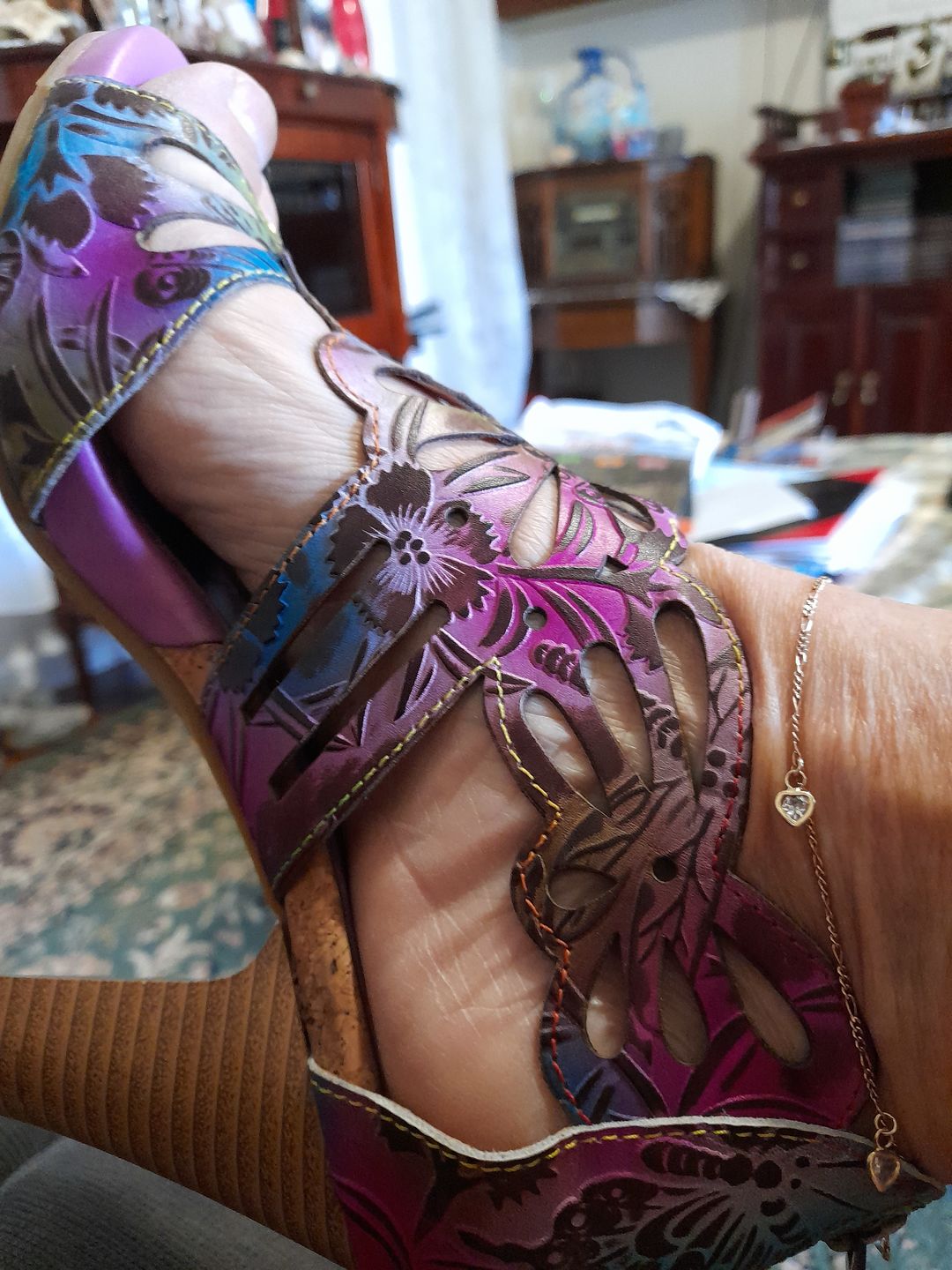 Customer photo review of Bohemia Leather Block Heel Comfy Sandals