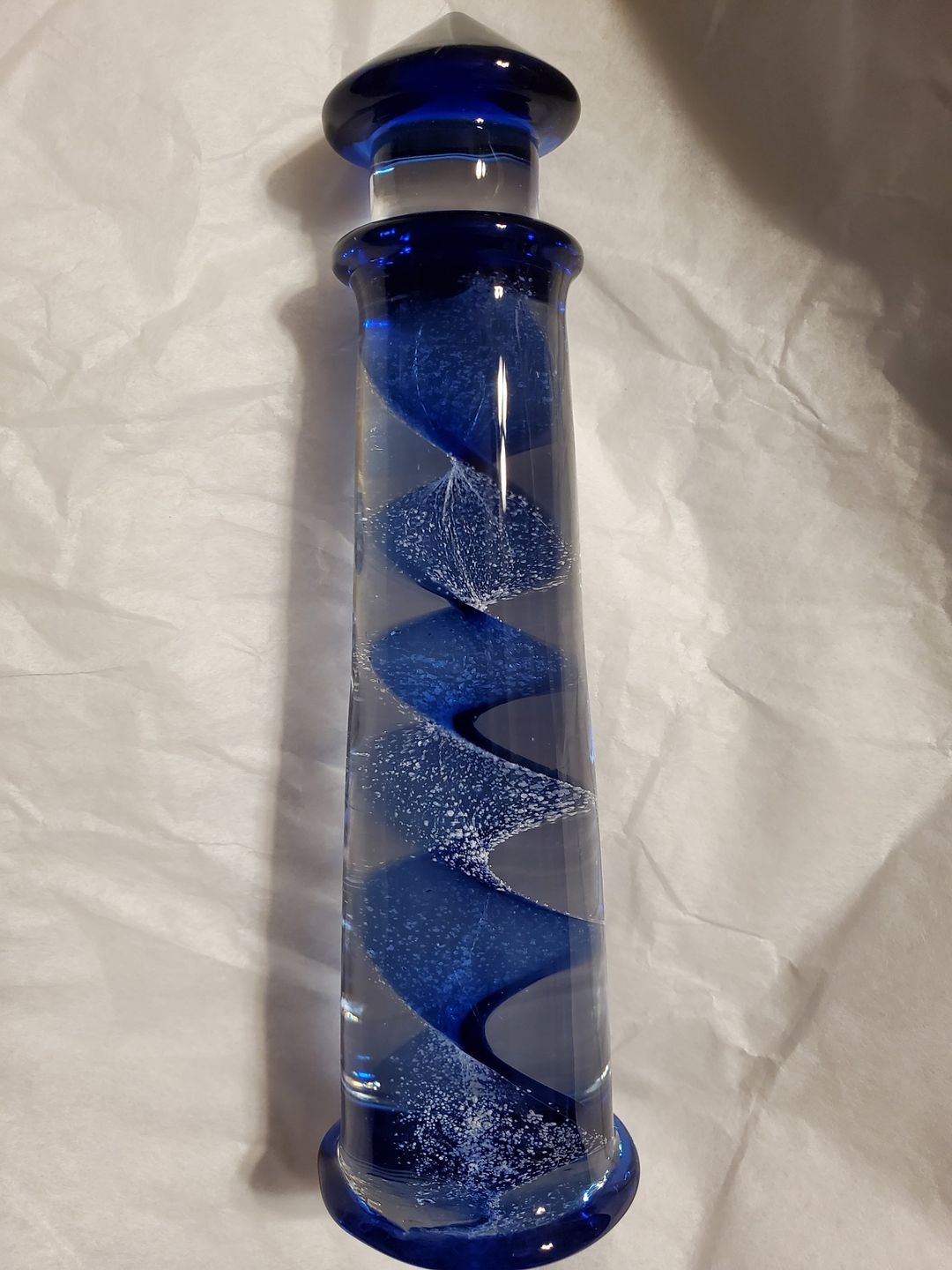 Customer photo review of Memorial Glass Lighthouse with Cremation Ashes