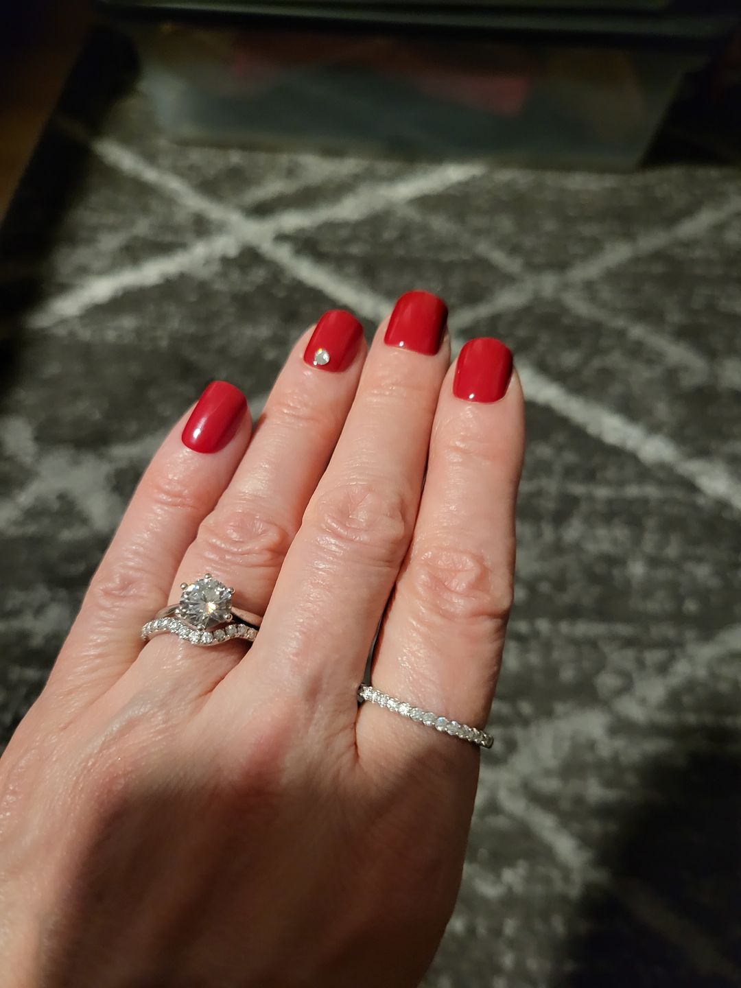 Customer photo review of Curved Pave Moissanite Half Eternity Wedding Band Stackable Ring