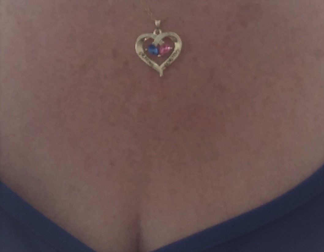 Customer photo review of Valentine's Day Gift Forever Love Birthstone & Diamond Heart Pendant Necklace