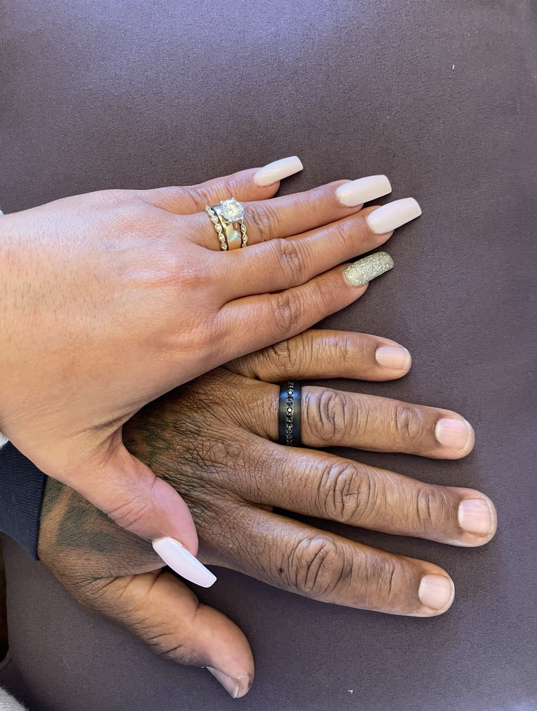Customer photo review of 8mm Black Tungsten Wedding Band with Black Sapphires