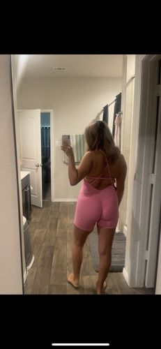 Customer photo review of Pink Scrunch Butt Form Fitting Romper