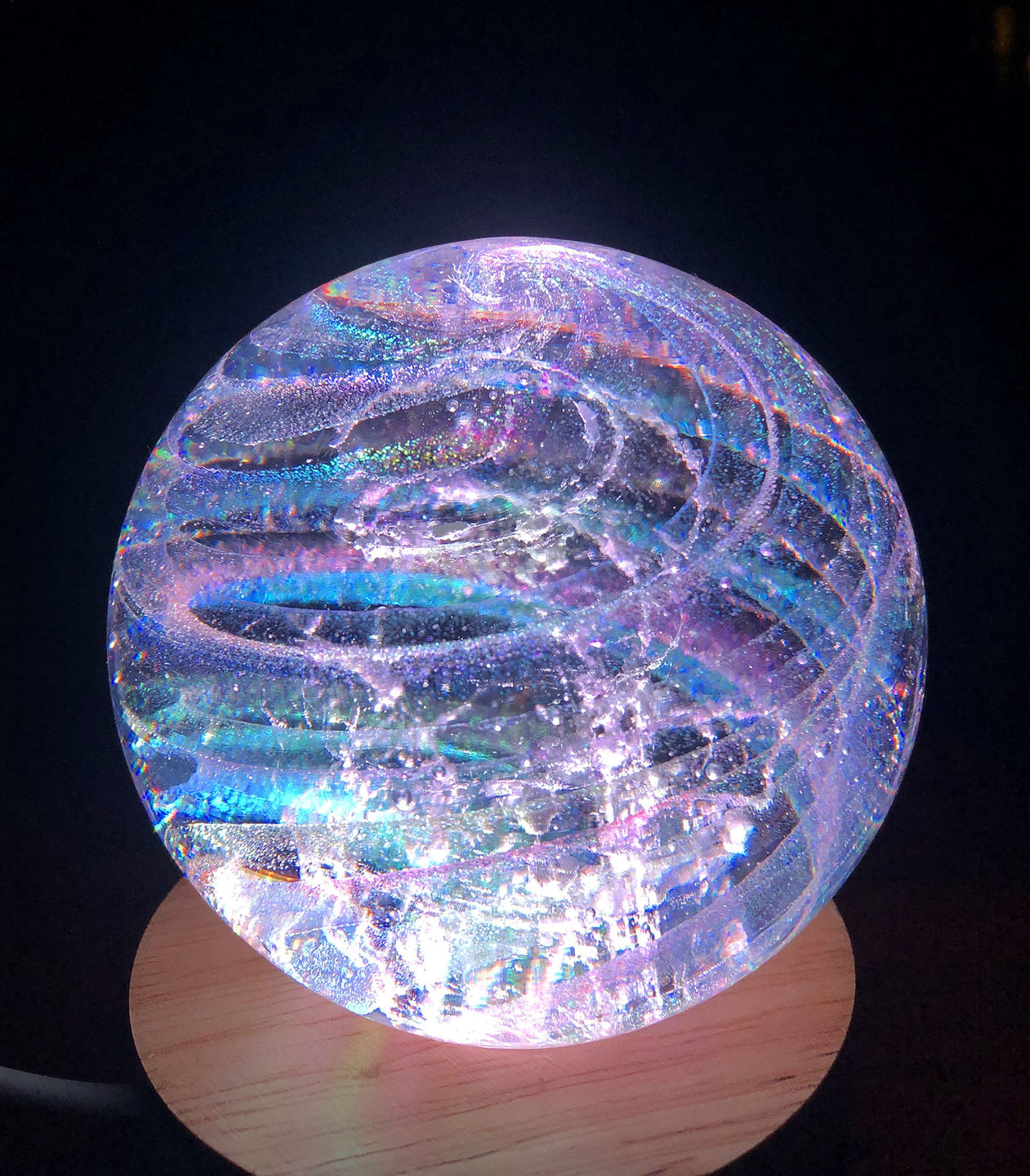 Customer photo review of Dichroic Rainbow Orb with Cremains