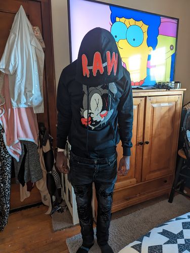 Customer photo review of Men RAW Nights Peach Chenille Hoodie - Black