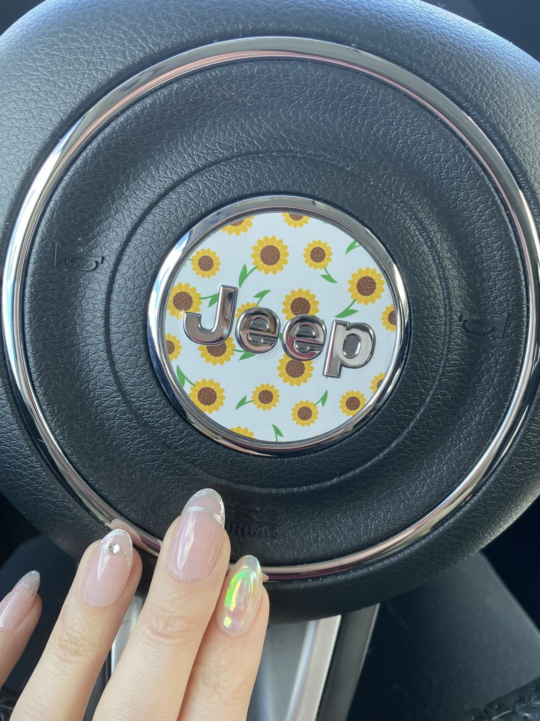 Customer photo review of Floral Steering Wheel Decal for Jeep