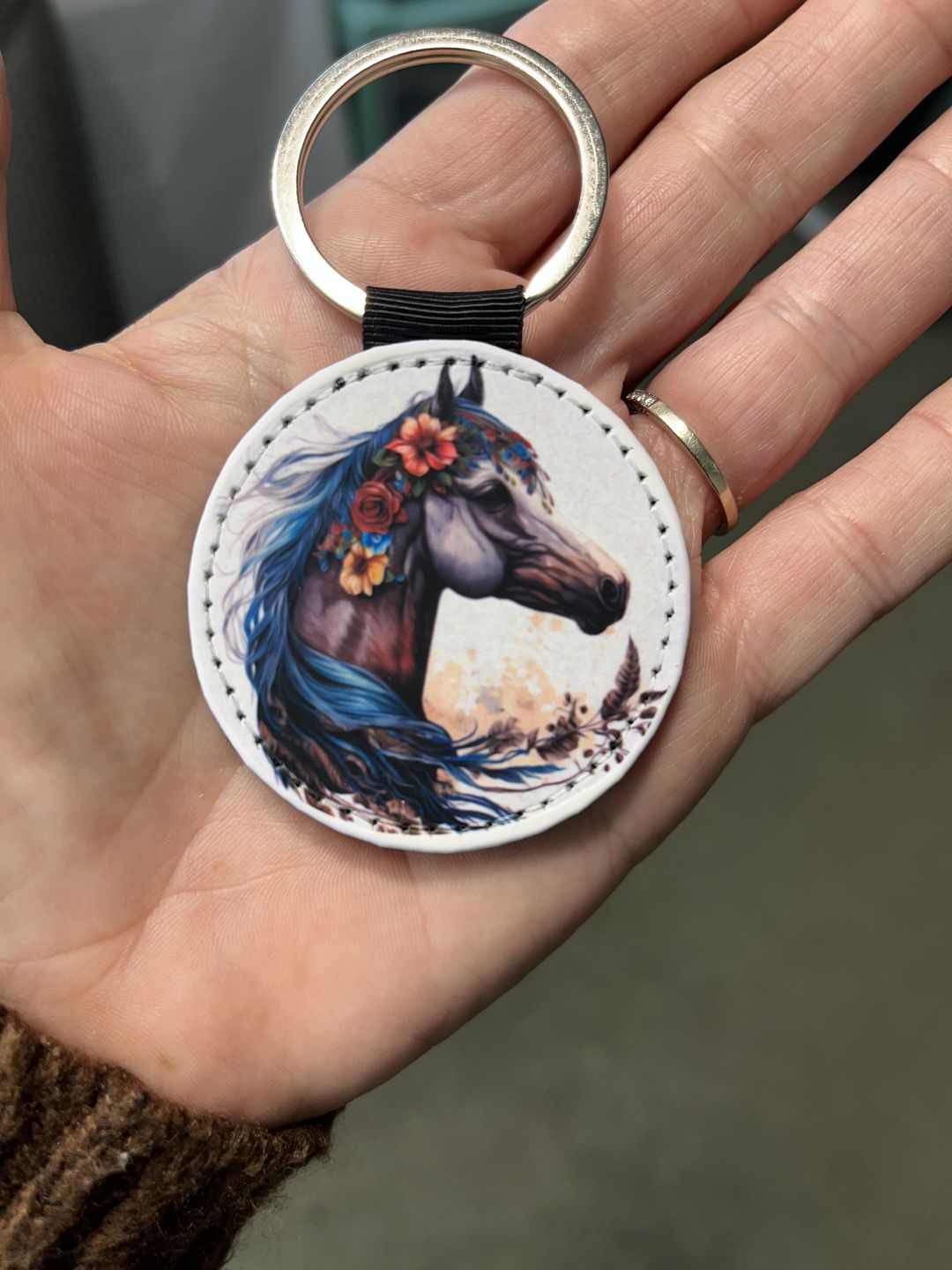 Customer photo review of Single-Sided Faux Leather Keychain Sublimation Blank