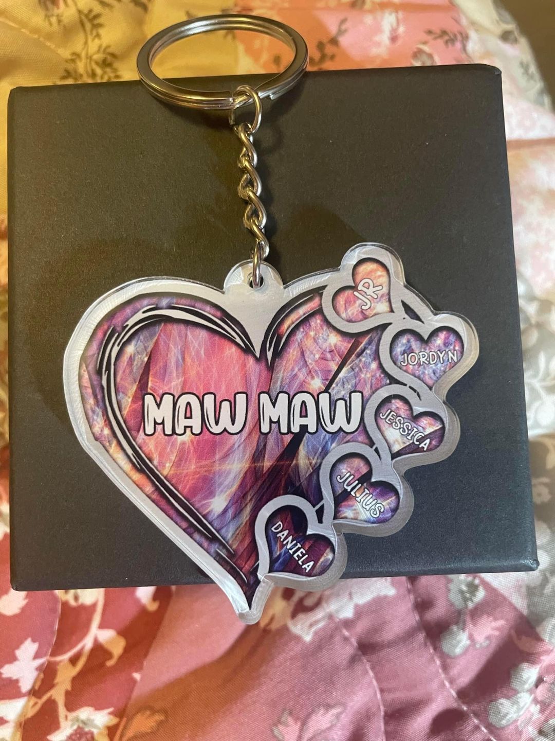 Customer photo review of Grandma- Mom Heart Kids, Multi Colors Personalized Acrylic Keychain