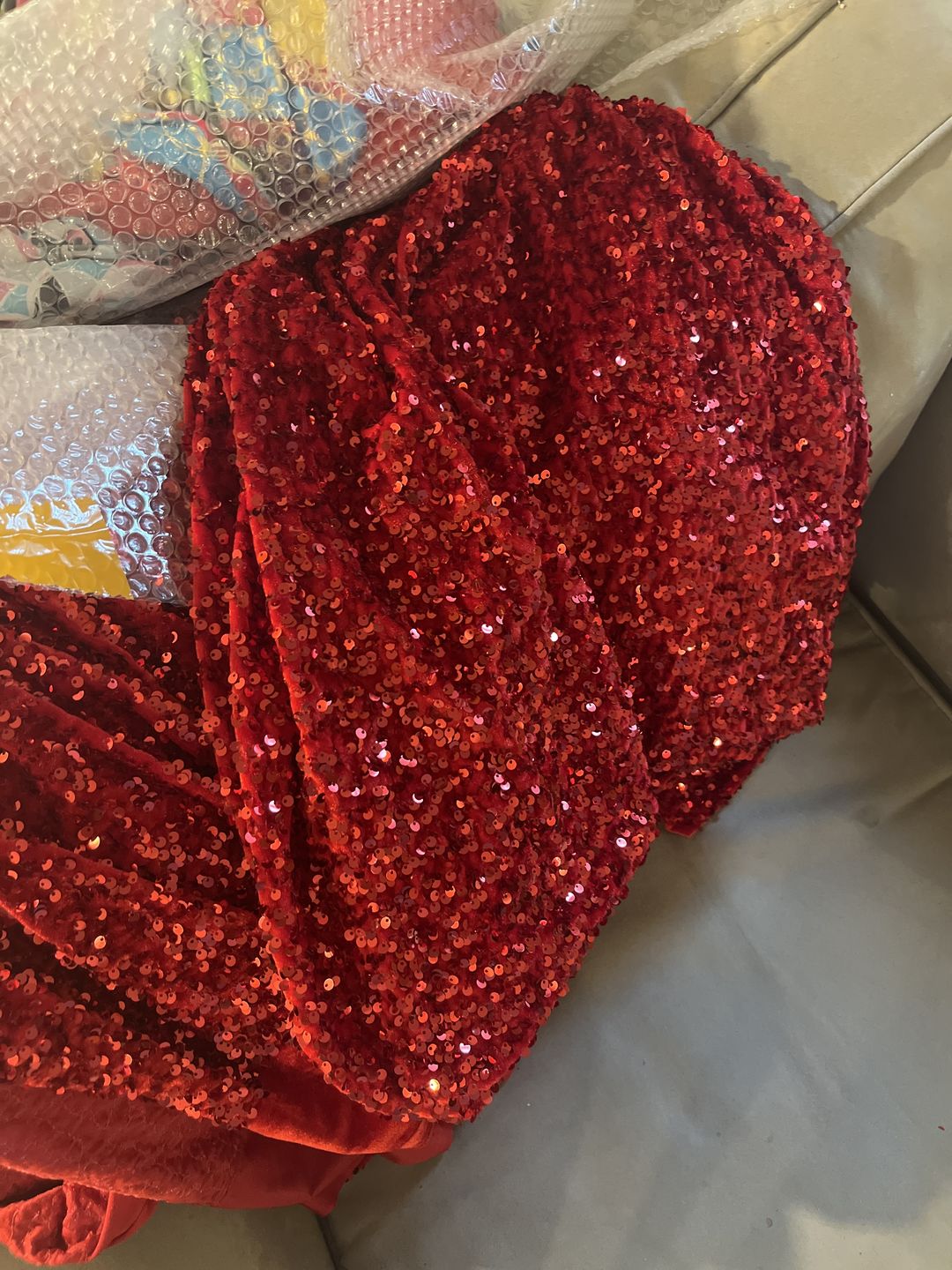 Customer photo review of Red Sequin on Velvet