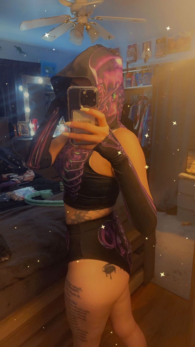 Customer photo review of Purple Skeleton Booty Shorts Set