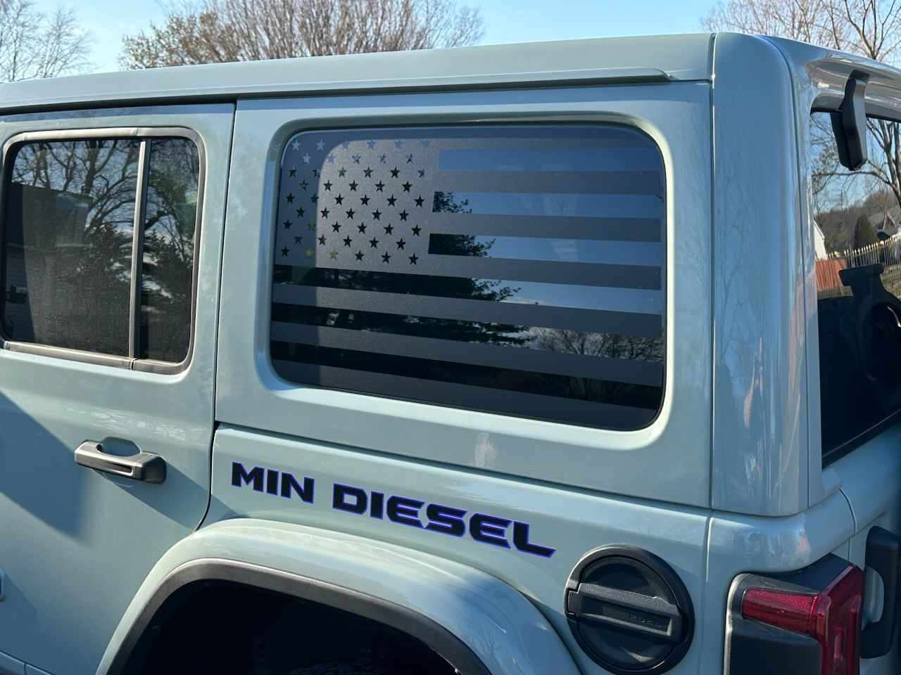 Customer photo review of American Flag Window Graphic for Wrangler Hard Top | Set of 2