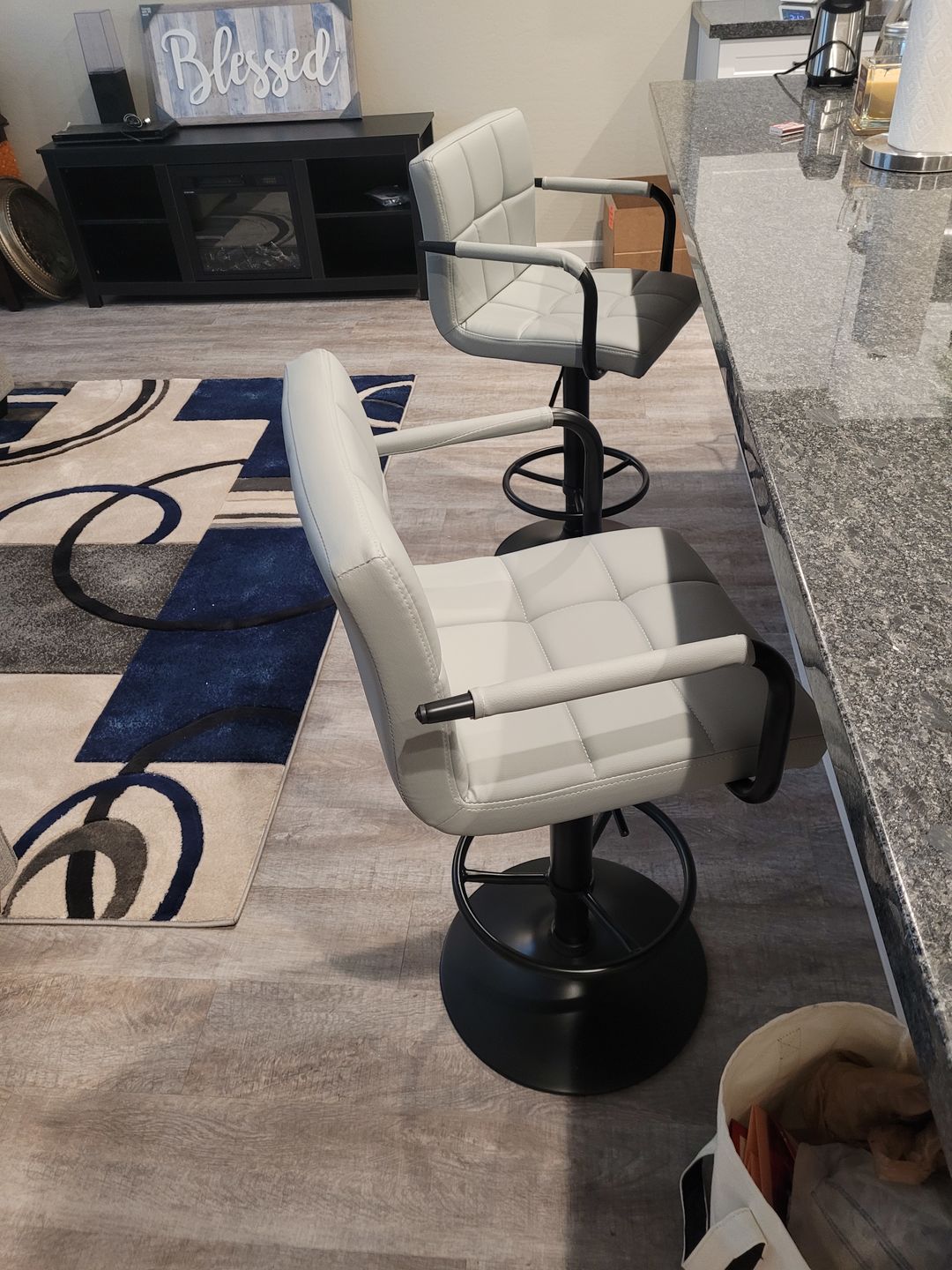 Customer photo review of Adjustable Square Bar Stools with Arm Rest (Set of 2)