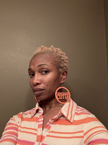 Customer photo review of Chocolate Cutie Wooden Earrings