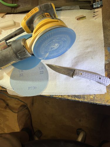 Customer photo review of 5 Inch Hook and Loop Blue Wet / Dry Sharpening Film Sanding Discs, 50 Pack