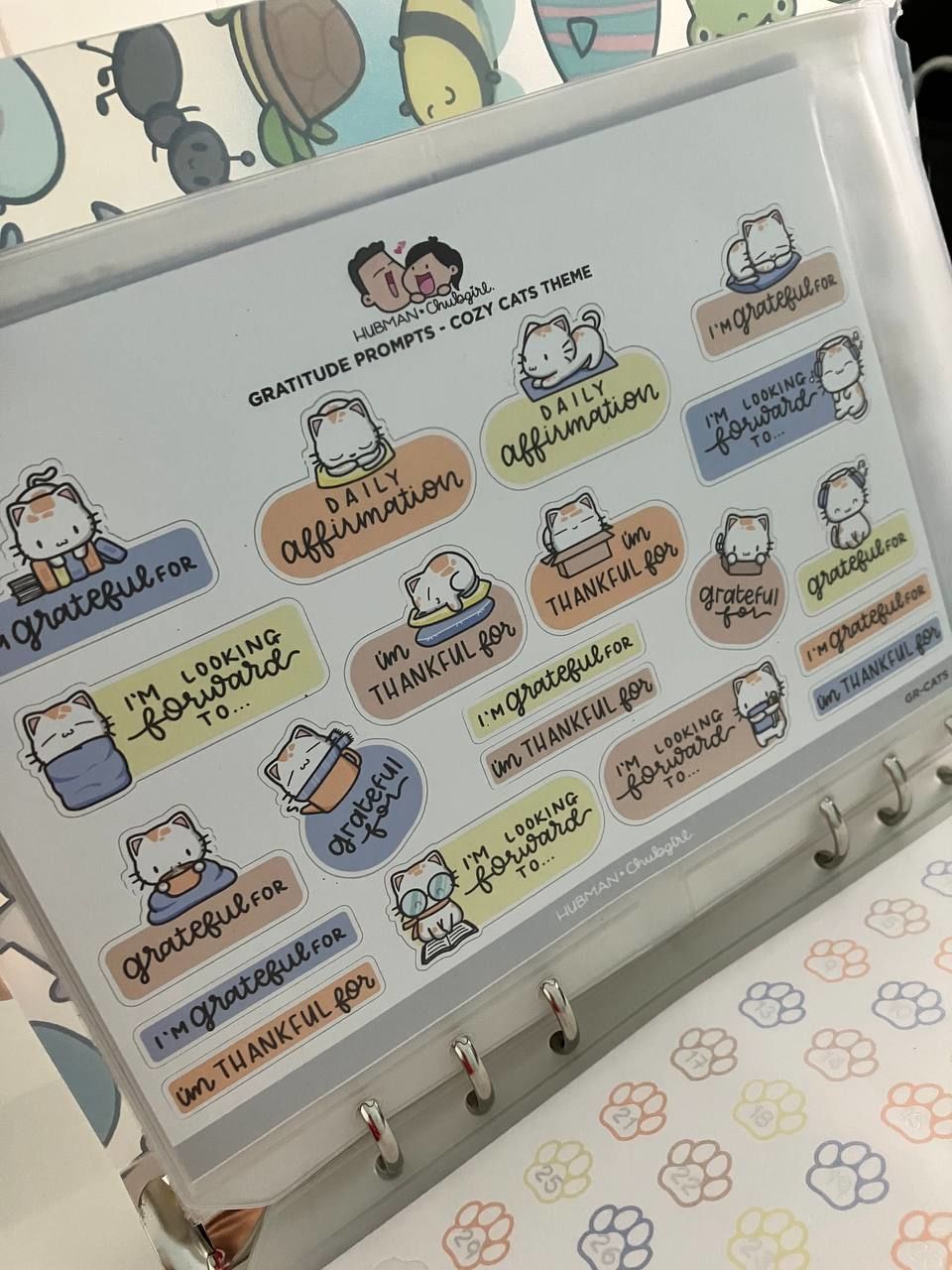 Customer photo review of Sticker Sheet - Gratitude Prompts Cozy Cat Theme