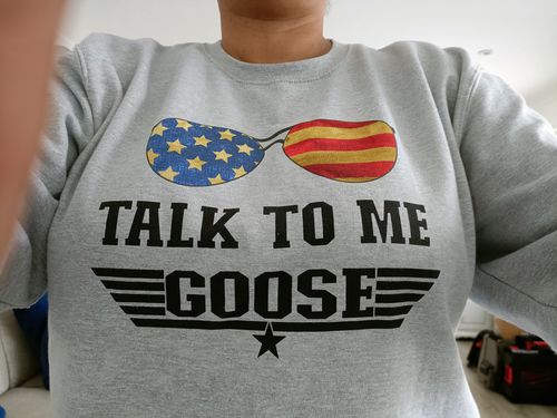 Customer photo review of Top Gun Talk To Me Goose Sweatshirt
