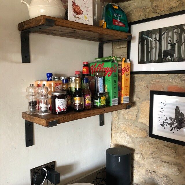Customer photo review of Rustic Wooden Wall Shelves with Industrial Style Bracket | 22.5cm depth