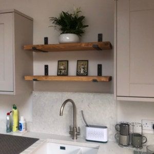 Customer photo review of Rustic Wooden Wall Shelves with Industrial Style Bracket | 22.5cm depth